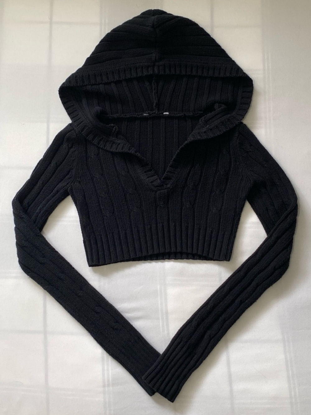 Vintage Y2K Garage Cable Knit Cropped Hooded Top